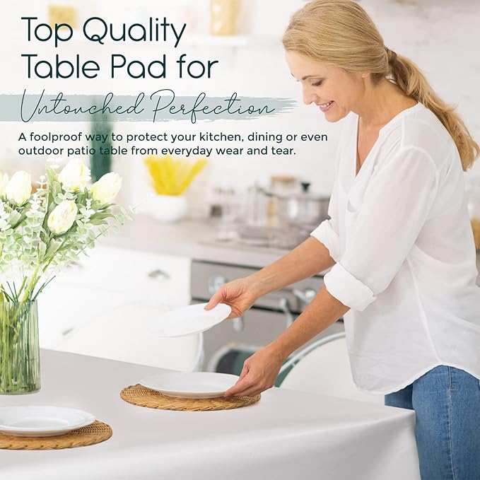 Quality Table Pad Protector, Superior Protection from Spills, Scratches & Heat - Reusable Vinyl Table Cloth with Cushion Flannel Backing (108" L x 54" W)