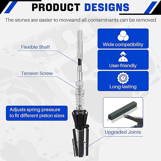 DASBET Engine Brake Cylinder Hone | Engine Cylinder Hone Tool for Grinding Holes Adjustable Deglazer 1-1/4" to 3-1/2" Diameter with Extra 3-Piece 2'' Long Stones 220 Grit (2")