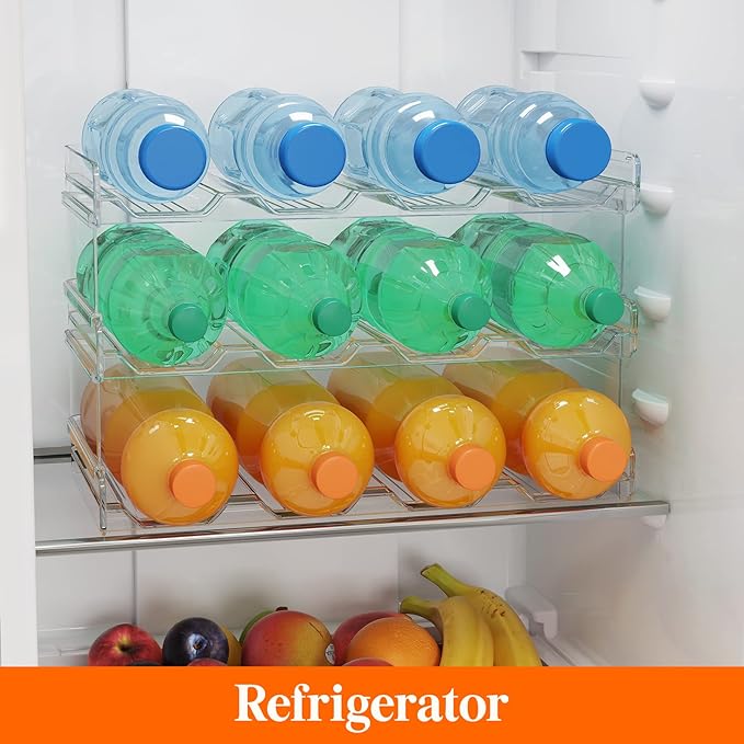 Lifewit Stackable Water Bottle Organizer for Cabinet, Plastic Bottle Holder Fits Bottles & Tumblers up to 3.8" Diameter, Pantry, Countertop & Fridge, 3 Tier Holds 12 Bottles