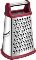 Rainspire Professional Box Grater, Cheese Grater Box for Kitchen Stainless Steel with 4 Sides, Cheese and Spice Graters with Handle for Vegetables, Ginger, Potatoes, Red
