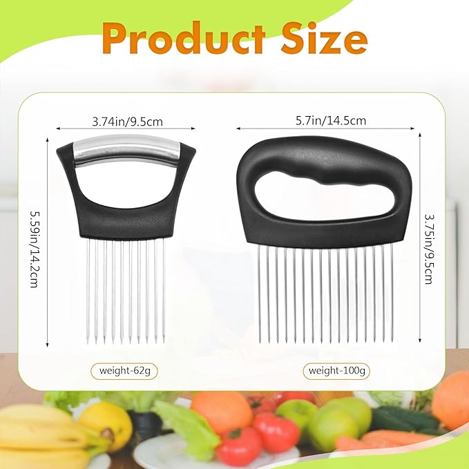 2 PCS Onion Holders for Slicing, Extra-Large & Mini Onion Slicer Tool Set, Food Cutting Guide for Tomato Potato Meat, Practical Meat Tenderizer Tool, Vegetable Chopper, Kitchen Essentials