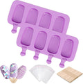Ouddy Life Popsicle Molds Set of 2, Ice Pop Molds Silicone 4 Cavities Ice Cream Mold Oval Cake Pop Mold with 50 Wooden Sticks for DIY Popsicle (Purple) (Purple)