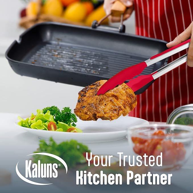 Kaluns Silicone Spatula Set 4 Pcs Rubber Spatulas Silicone Heat Resistant 600°F, Spatulas for Nonstick Cookware, Seamless Design with Stainless Steel Core, Dishwasher Safe, Bonus Tongs Included