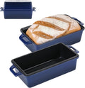2 in 1 Enameled Cast Iron Bread Pan with Lid, Perfect Bread Oven, Loaf Pans for Baking Homemade Sourdough Bread 9x5, 2 Piece set, Navy Blue