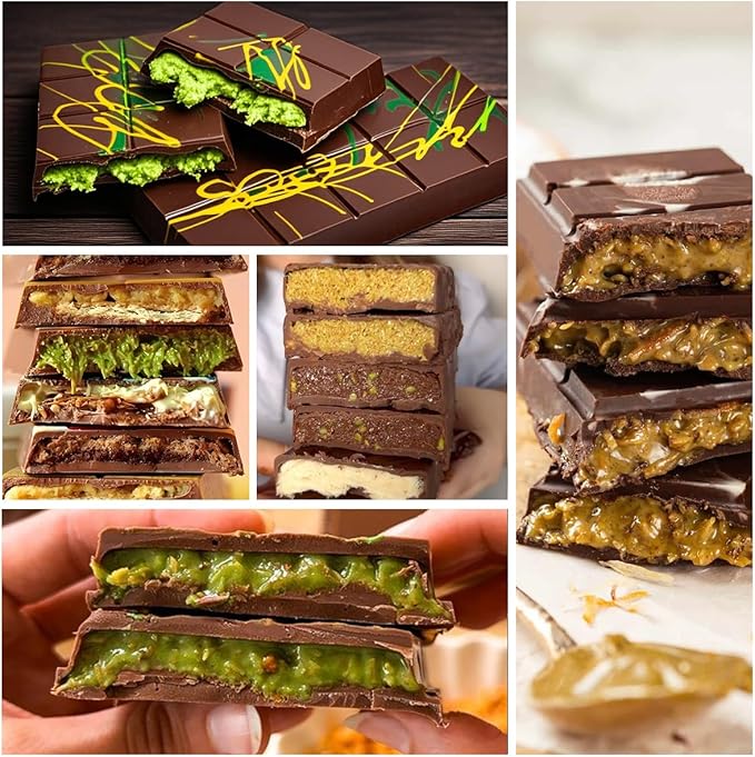 FUNBAKY Dubai Silicone Chocolate Bar Mold - 1-Inch Deep Cavities, Large Thick Candy Bar Mold, Ideal for Filling Pistachio Chocolate, Includes Scraper, 1 Pack