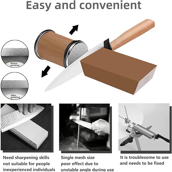 Rolling Knife Sharpener Kit, Rolling Knife Sharpener with 4 Diamond & 2 Corundum Discs,15 & 20 Degree Magnetic Angle for Kitchen Knives,Work Sharp Kitchen Knife Sharpener (SET-B)