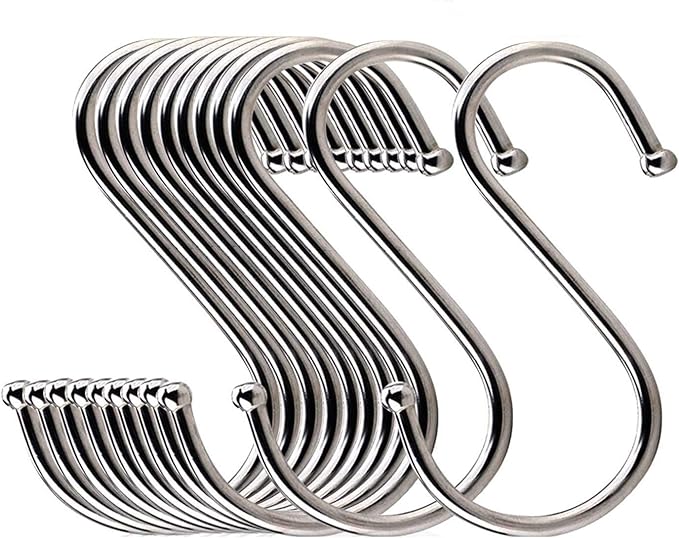 Lysas 20-Pack Round S Shaped Metal, Hooks Hangers for Kitchen, Bathroom, Bedroom and Office