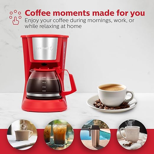 Holstein Housewares 5 Cup Drip Coffee Maker – Compact and User-Friendly with Auto Pause & Serve, Reusable Filter, Measuring Spoon & Glass Carafe, Office & Dorm Use, Red