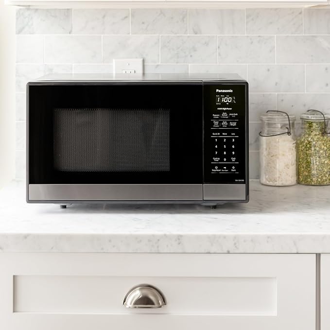 Panasonic NN-SB438S Compact Microwave Oven, 0.9 cft, Black Stainless Steel
