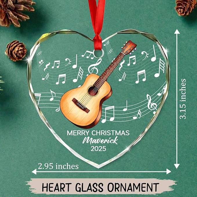 Personalized Guitar Glass Christmas Ornament 2025, Customized Text Year Name Keepsake Ornaments Gift for Guitarist Brother Sister Dad Mom Kids, Unique Guitar Musical Instrument Glass Xmas Ornament