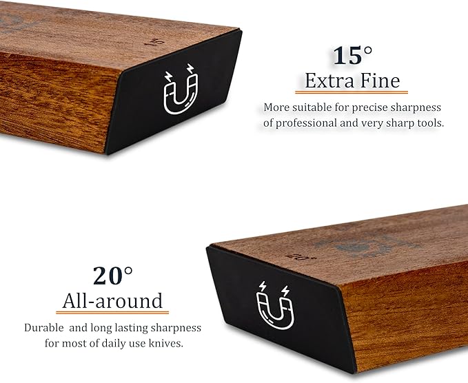 Rolling Knife Sharpener Wooden Kit - Roller Wheel Sharpener with Magnetic Holder | 400 Grit Diamond & 1000 Ceramic Disks Sharpeners | 15 & 20 Angle for Special & Standard Kitchen Knives