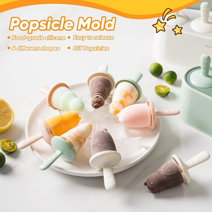 Popsicle Mold Set 4 Pieces Homemade Silicone Popsicle Maker Easy Release Ice Cream Molds Reusable DIY Pop Molds (Pink, WinterWonder Pops)