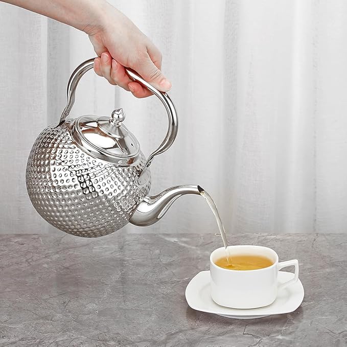 SANQIAHOME 2000ml teapot with Infuser stainless steel Water Boilers lifting handle Tea Maker Water Kettle for Induction/Gas silver