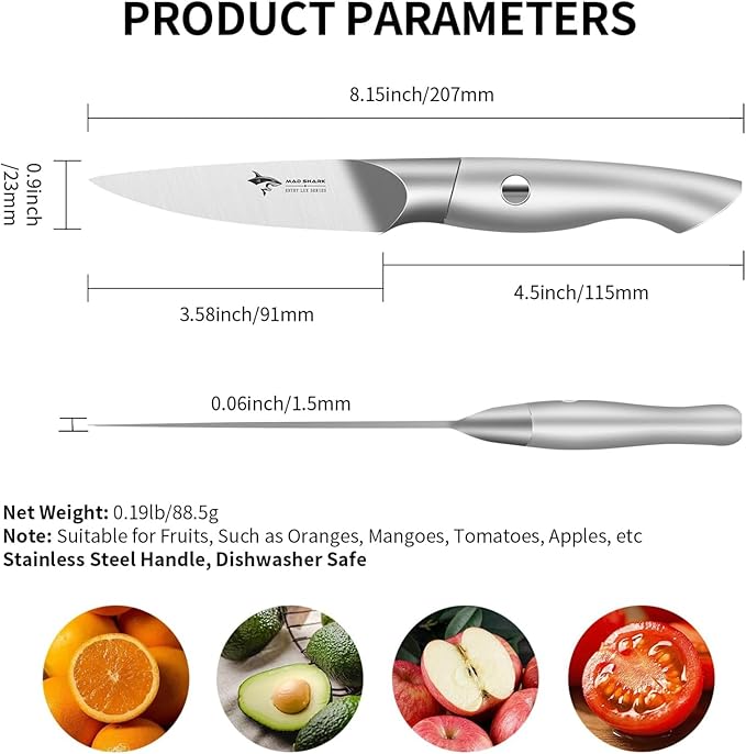 MAD SHARK Paring Knife 3.5 inch Paring Knives, Small Kitchen Knife, Ultra Sharp German Stainless Steel Vegetable Knives, Ergonomic Handle Design