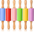 Mini Silicone Rolling Pin for Kids, Non-stick Surface Wood Handle, 9 Inch 6 Pack
