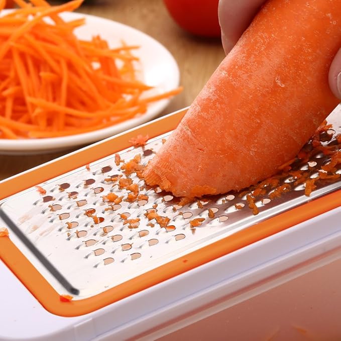 4 PCS Mandoline Vegetable Slicer, FineGood Food Chopper Corer Grater Vegetable Cutter for Restaurant with 5 Citrus Orange Peelers