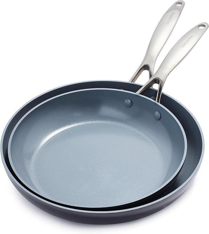 GreenPan Valencia Pro Hard Anodized Healthy Ceramic Nonstick 10" and 12" Frying Pan Skillet Set, PFAS-Free, Induction, Dishwasher Safe, Oven Safe, Gray