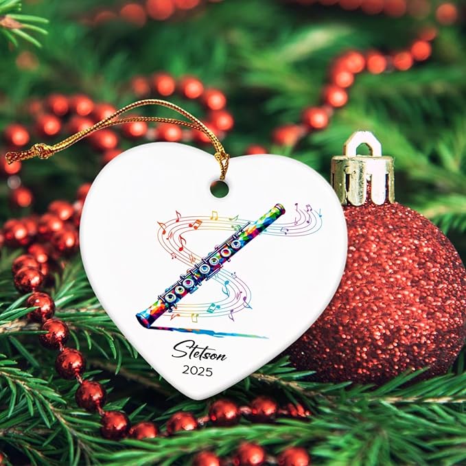 Customized Name & Year Flute Christmas Ceramic Ornament Gifts for Flutist, Flute Musician Christmas Ornaments Tree, Personalized Musical Instrument Lover Ceramic Keepsake 2025, Flutist Ornament Xmas