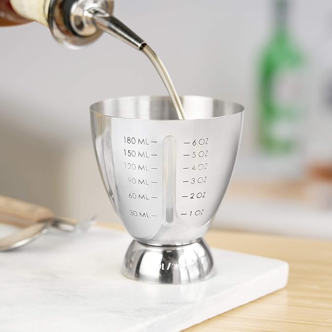 True Vista Stainless Steel Double Jigger for Bartending, Cocktail Measuring Jiggers for Margarita, Whiskey Sour, Bloody Mary, Mocktails and Other Drinks, Home Bar Accessories, 6 oz & 1 oz, Set of 1