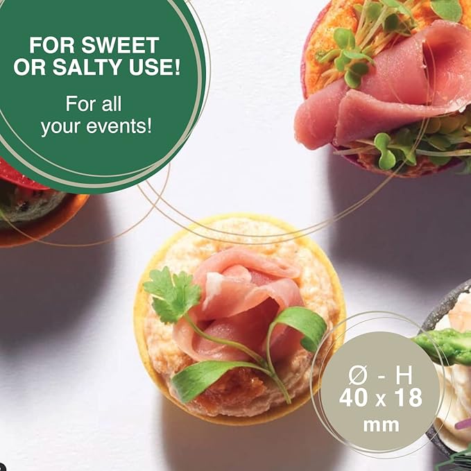 CROC'IN - Neutral Mini Tart Shells - Edible Appetizer Or Dessert Cups - Pastry Pans - Artisanal & Vegan Confection - 60 Pieces