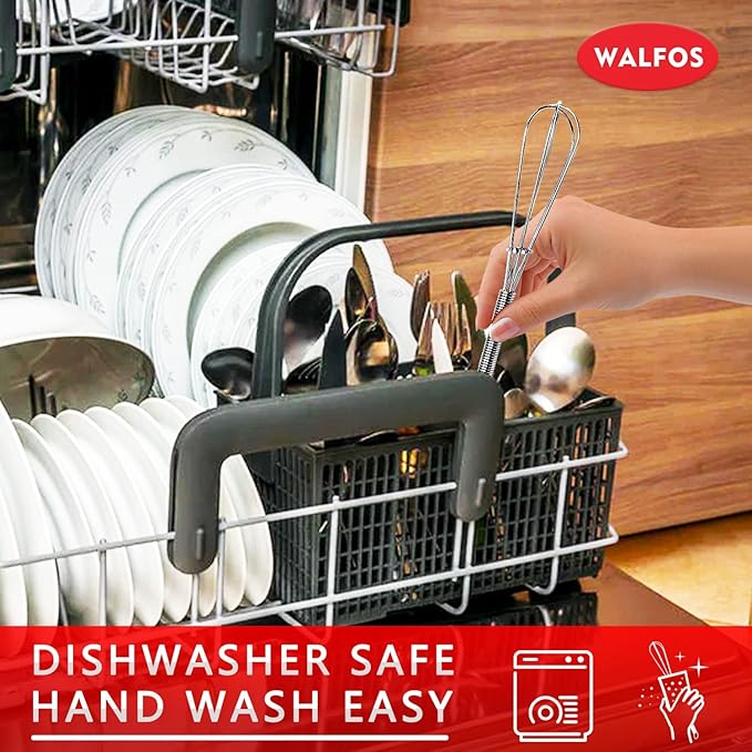 Walfos Mini Whisks Stainless Steel 6pcs; 7" - Small Whisk for Whisking, Beating Eggs, Mixing Sauces, Blending Ingredients
