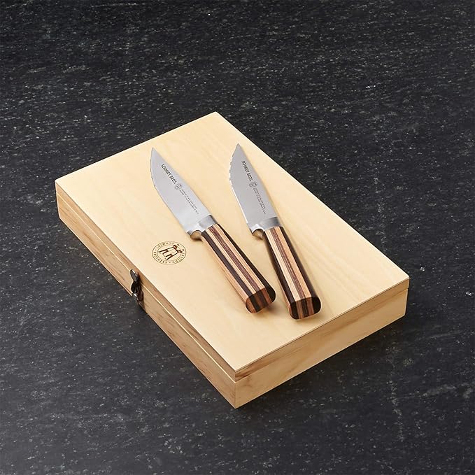 Schmidt Brothers, Farmhouse 4-Piece Jumbo Steak Knife Set, High-Carbon German Stainless Steel Cutlery in a Wood Gift Box