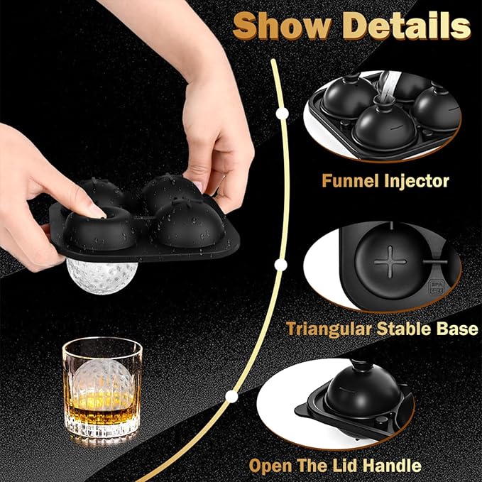 4 Pack Golf Ball Ice Cube Mold 2.1 Inch Large Silicone Golf Ball Ice Cube Mold Fun Shapes Craft Sphere Ice Molds Novelty Christmas Gifts for Men Women Cocktails, Bourbon, Brandy, Whiskey(4, Golf Ball)
