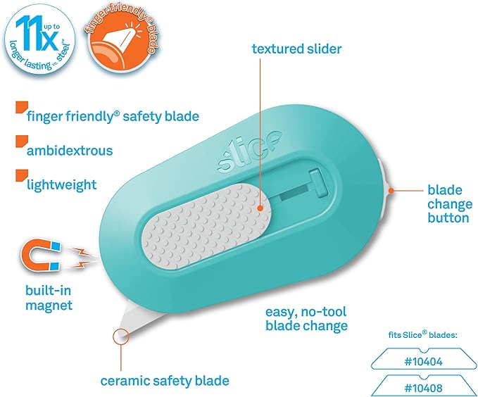 Slice Mini Box Cutter | Manual Retracting | Safe Ceramic Box Cutter Lasting 11x Longer than Metal | Box Opener | 1 Pack | Mint