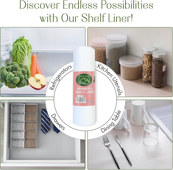 EVALAND 17.7" x 33 FT Non-Slip Shelf Liner, Non-Adhesive, BPA-Free, Waterproof Pantry Liner for Shelves, Easy to Cut, Oil-Proof Shelf Liners for Kitchen, Cabinets, Drawers, Refrigerator, Clear