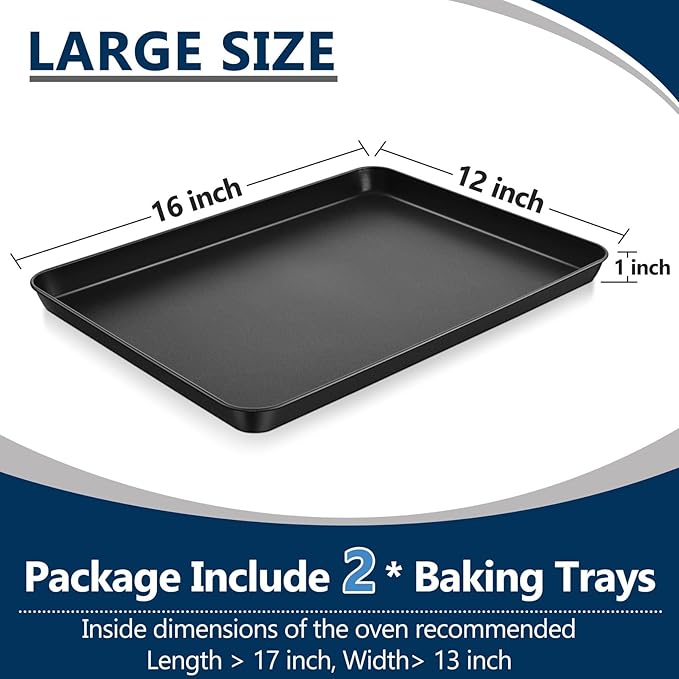 P&P CHEF 16 Inch Baking Cookie Sheet Pan, Carbon Steel Oven Tray, Non Stick Bakeware for Cooking Baking Bread Meat Vegetables, Sturdy & Healthy, Easy Clean, 2Pcs