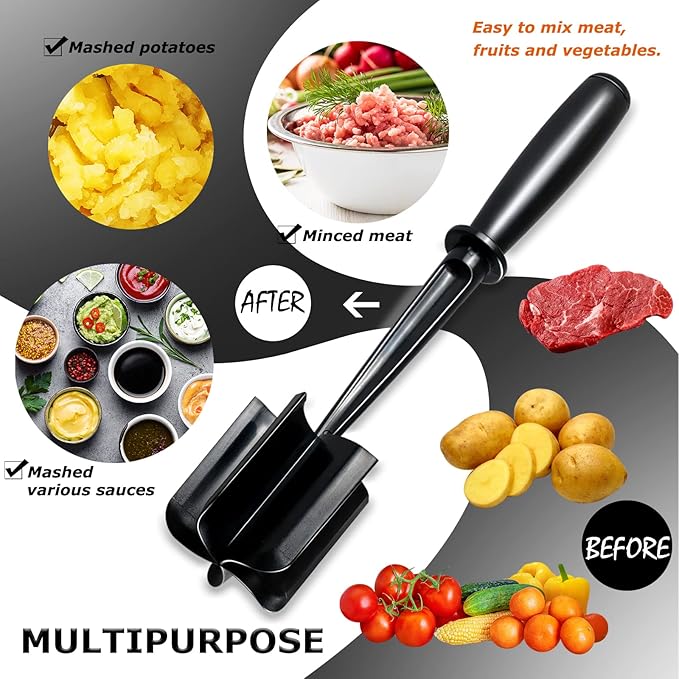 2 Pack Multifunctional Meat Masher ，Hamburger Chopper, Potato Masher,Ground Beef, Kitchen Tool (Black&Green)