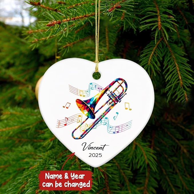 Trombonist Ceramic Ornament 2025, Custom Trombone Musical Christmas Ornament Gifts for Trombonist, Instrumentalist Ornaments Decor, Personalized Name & Year Trombone Lovers Ceramic Keepsake Xmas Tree