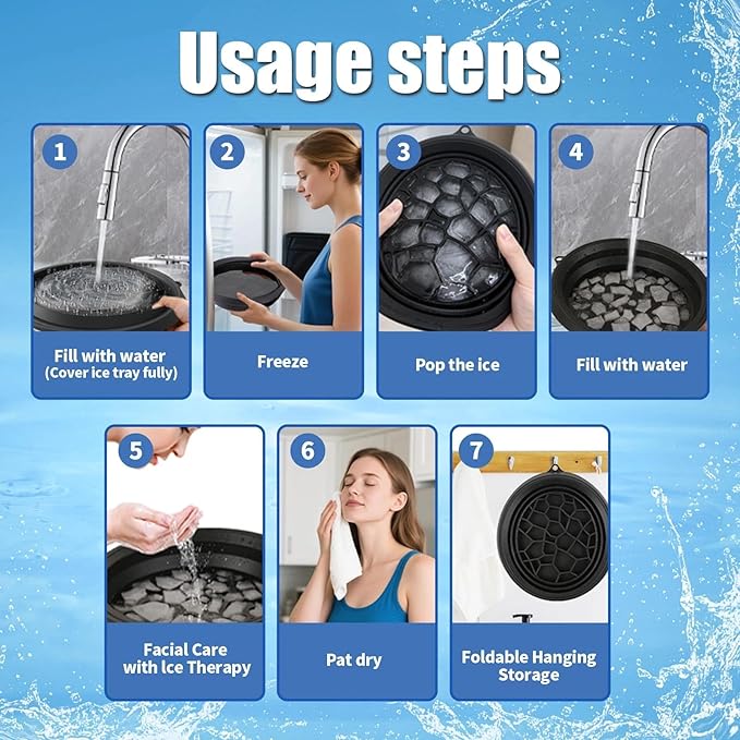 Face Bowl for Ice With Built-in Ice Tray, Collapsible Silicone Ice-Bath Face Bowl, Small Reusable Face-Ice Plunge Bowls, Perfect for Home Use, Camping, Travel (Black)