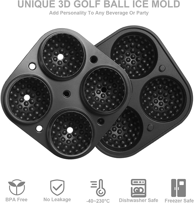 Novelty Golf Gifts Ball Ice Maker Mold, 2.5" Large Sphere Round Ice Cube Mold for Cocktails, Whiskey, Bourbon Chilling, 4 Hole Fun Shapes Big Silicone Circle Ice Cube Trays w/Funnel