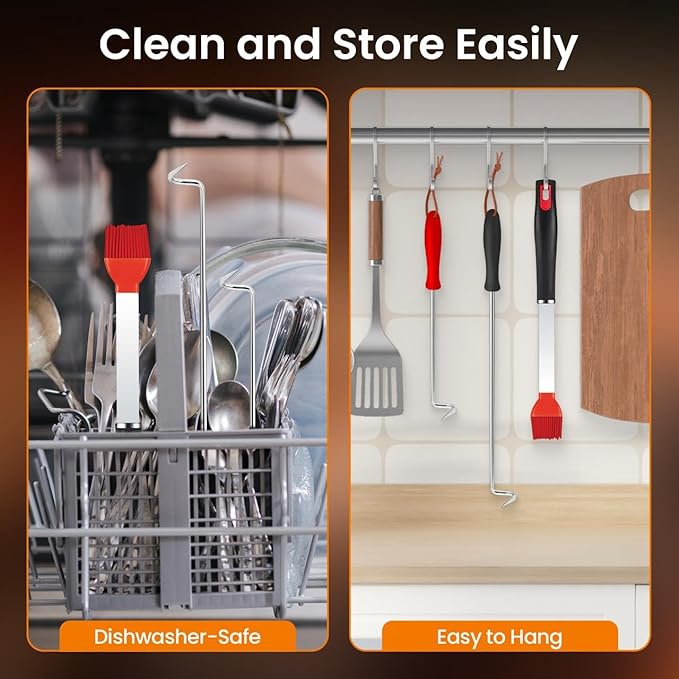 Stainless Steel Food Flipper Set - 16.9" & 11.4" Turners with Silicone Basting Brush for Cooking & Grilling - 3 Piece Kitchen Tools - Ideal for Basting Brush Cooking, BBQ Sauce, Marinades