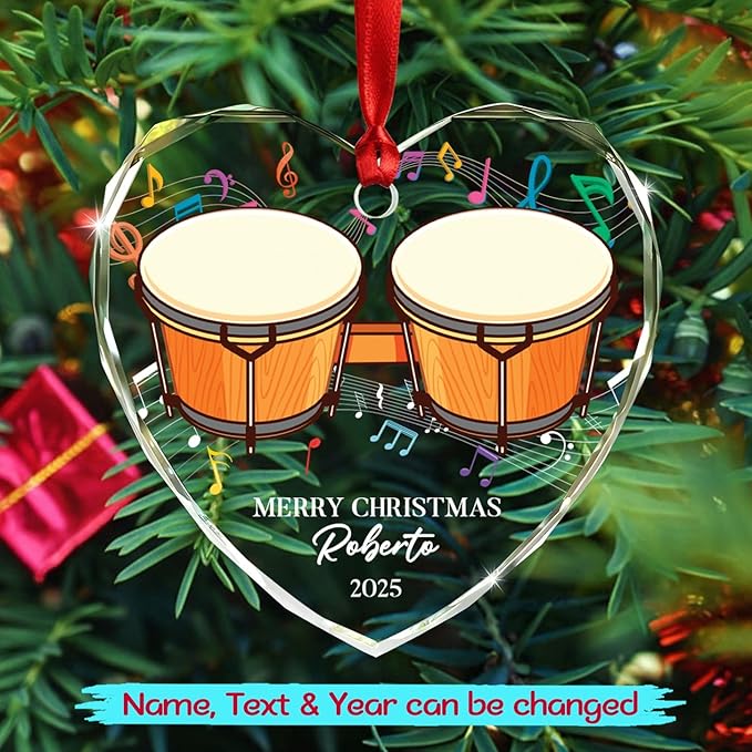 Awesome Bongo Drum Glass Christmas Tree Ornament, Custom Text Year & Name Bongo Drum Lover Xmas Ornaments Gift for Friends Besties Coworker, Personalized Ornament for Birthday Graduation Anniversary