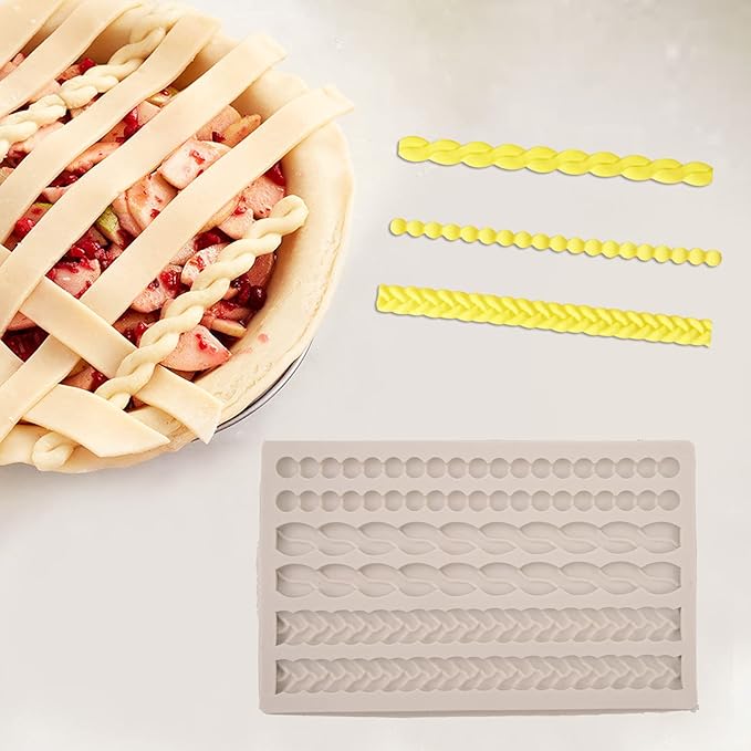 Pearl Fondant Molds, 3 Pack Silicone Pie Decoration Crust Mould, for Cake, Chocolate, Cupcake, Knit Rope, Game Pie, SugarCraft, Clay