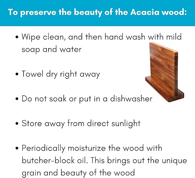 BIRDROCK HOME Wooden Magnetic Knife Block | Acacia Wood Knife Storage | Double-Sided Strong Magnetic Knife Holder | Knife Organizer for Kitchen & Space-Saving Design | No Knives Included | 12.8"Lx10"H