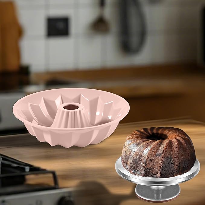 Silicone Cake Mold Flower Shaped - Non-Stick Bundt Pan, Reusable Flexible Baking Mold for Cakes Cupcakes Chocolate, Easy to Clean Pink Baking Supplies