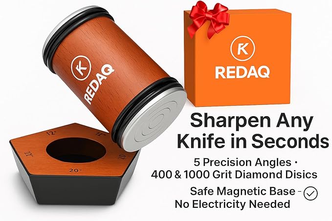 Rolling Knife Sharpener – Restore Dull Knives Quickly with 5 Magnetic Angles (12°–25°), Diamond & Corundum Discs, Safe, Stable and Easy for Home & Professional Chefs
