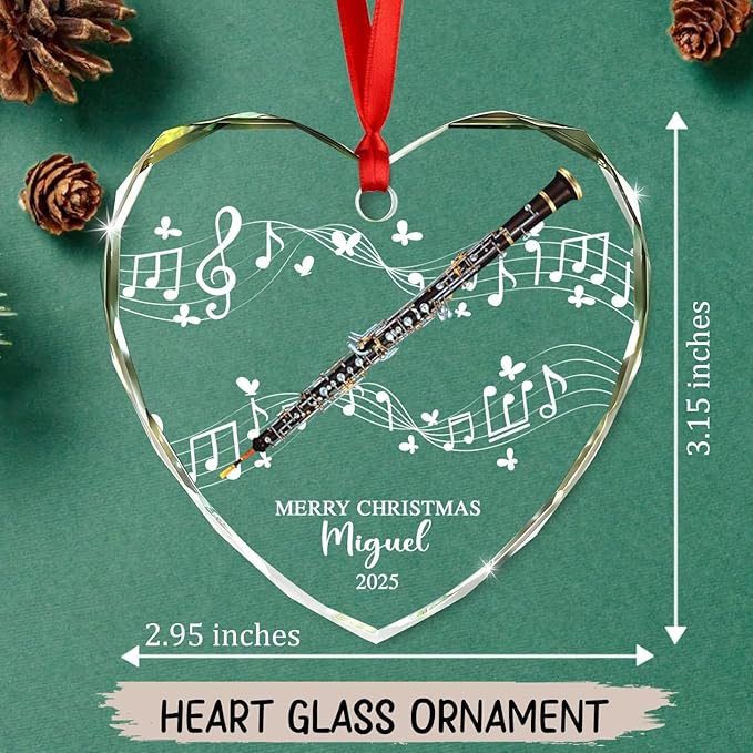 Personalized Text Year Name Oboe Lover Glass Keepsake Ornament, Customized Oboe Instrument Christmas Ornaments Gift for Parents Brother Sister Daughter Son, Unique Oboes Oboist Glass Xmas Ornament