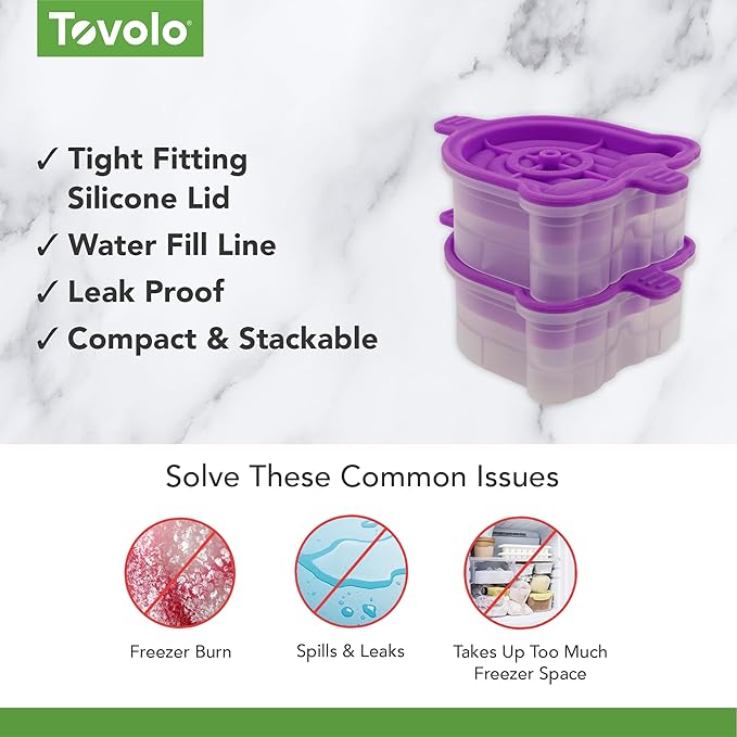 Tovolo Ice Cubes Mold Pack of 2 Large Craft Ice Molds for Whiskey Bourbon Cocktails, Easy Fill No Leak Silicone Ice Molds Gift for Him Stackable Dishwasher Safe BPA Free Heart Ice