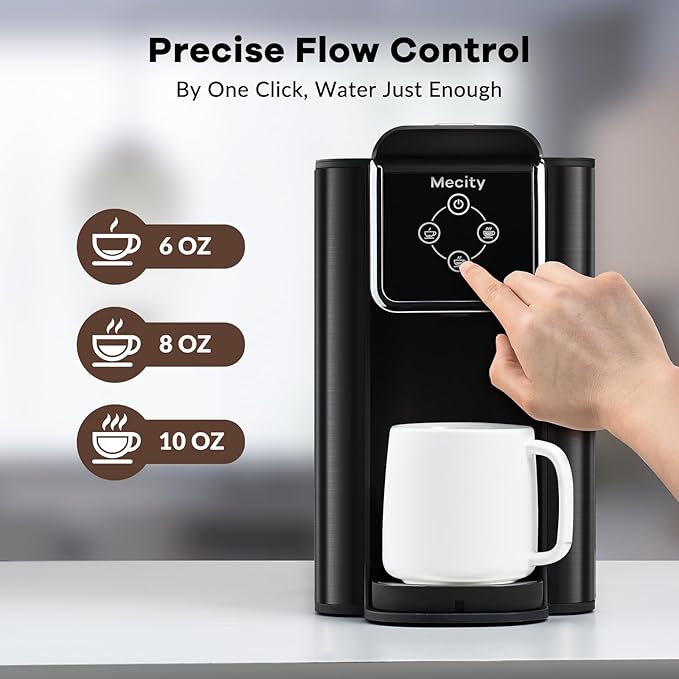 Mecity Coffee Maker 3 in 1 Single Serve Coffee Machine, Compatible with K cup Capsules, Instant Coffee Pot, Tea maker, 6,8,10 Oz Cup, Removable 50 Oz Water Reservoir, 120V 1150W, Dark Grey