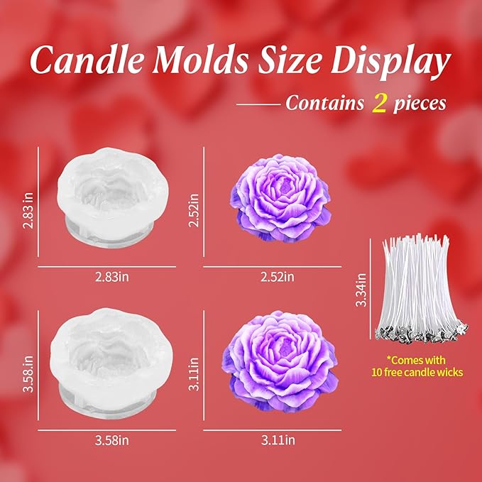 2Pcs Peony Silicone Candle Flower Wax Mold Silicone for Candles Resin Making Molds Moldes De Silicona para Hacer Velas Artesanales De Silicona,for Making Mothers Day Gifts for Mom Daughter