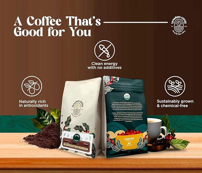 Samarian Coffee Medium Roast – Colombian Single-Origin Arabica – Specialty Ground Coffee with Citrus & Floral Notes – Smooth & Aromatic – For Pour Over, French Press, Chemex, V60 – 12oz Bag