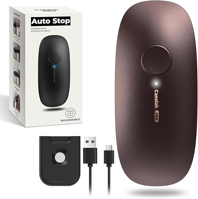 Canslab Ultrablade PRO Auto Stop USB Rechargeable Can Opener for Kitchen for Seniors with Arthritis, Long Battery Life, Handfree One Touch, Side Cut for Smooth Edge, Wall Mounted Small Size, Brown
