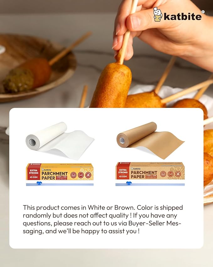 Katbite Heavy Duty Parchment Paper Roll for Baking, 15 in x 210 ft, 260 Sq.Ft Baking Paper with Slide Cutter, Easy to Cut & Non-stick Cooking Paper for Bread, Cookies, Air Fryer, Steaming, Grilling