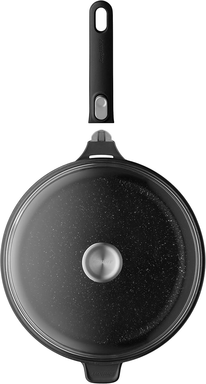 BergHOFF GEM Non-Stick 11" Sauté Pan 4.6qt., Stay-Cool Detachable Handle, Glass Lid, Ferno-Green, Non-Toxic Coating, Ovensafe