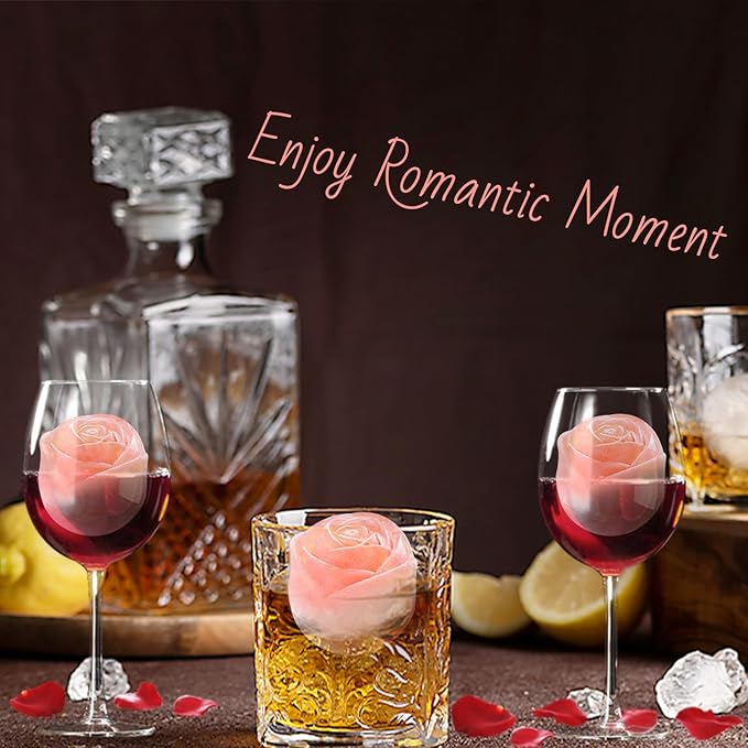 Silicone Ice Cube Trays for Freezer, 2 Pack Cute Ice Cube Tray with Lid,Rose Ice Mold and Heart Ice Mold Make 6 Giant Cute Flower Shape Ice for Cocktails Whiskey Bourbon,Father's day gifts