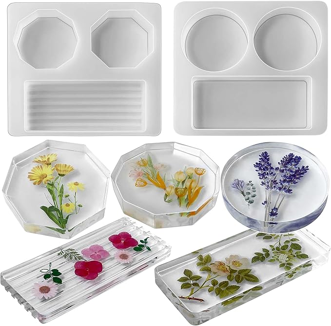 2 Pack Silicone Deep Coaster Molds - Round & Rectangle, 3D & Resin Casting, Craft Supplies - Tray Casting Table Decoration Mold